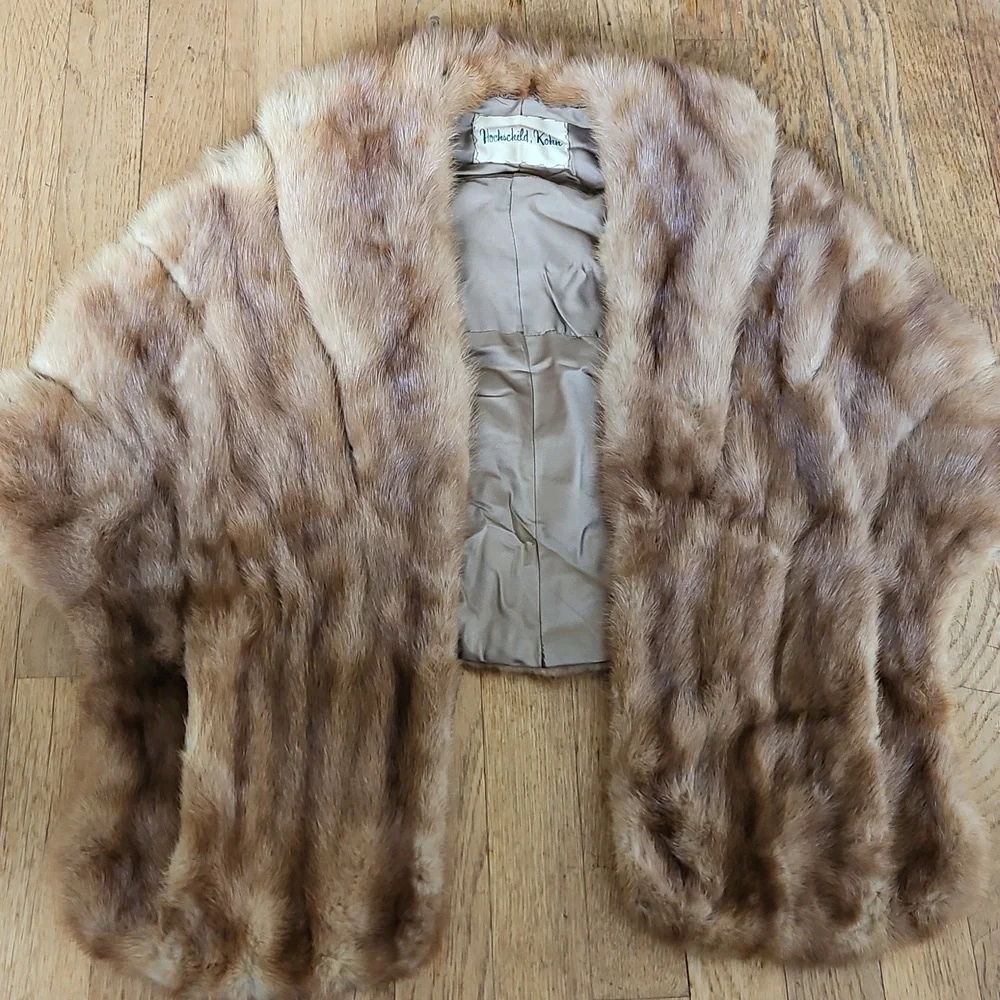 Vintage real mink shawl wrap with pockets S/M/L